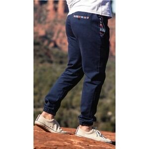 Wowie Pants Mens Medium Navy Rambler Jogger Standard Pockets Aztec Trim Casual